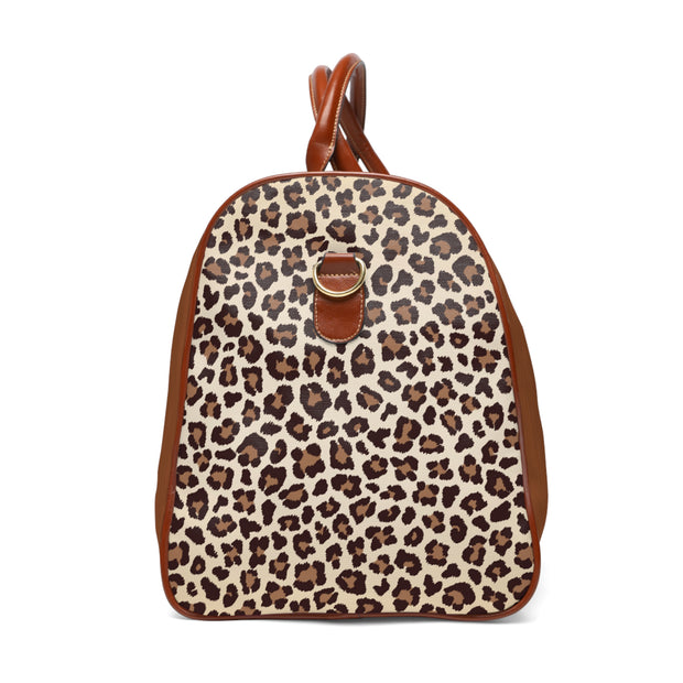 Brown Sided Waterproof Travel Bag | Brown Leather Leopard Print | Men's Weekender Bag | Waterproof Travel Bag for Him | Brown Duffel Bag for Men | Men's Weekend Bag | Graduation Gift