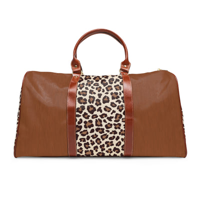Brown Sided Waterproof Travel Bag | Brown Leather Leopard Print | Men's Weekender Bag | Waterproof Travel Bag for Him | Brown Duffel Bag for Men | Men's Weekend Bag | Graduation Gift