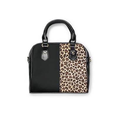 Black Leopard Leather Shoulder Handbag Leopard Purse, Animal Print Cheetah Pattern Cute Small Shoulder Bag High Grade PU Leather Women Designer Handbag Half Leopard Half Black Handbag