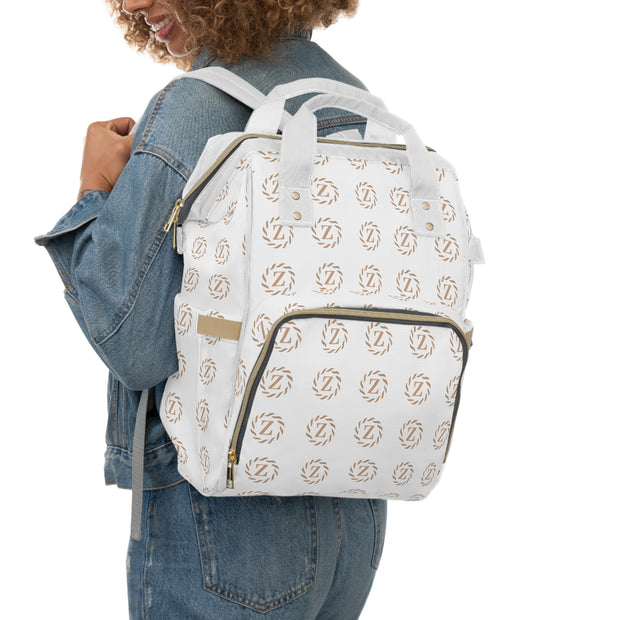 Zenglitz Multifunctional Diaper Backpack - White Zenglitz Print Diaper Backpack - White Unisex Z Print Backpack - White Multifunctional Diaper Backpack - White All Over Print Backpack - Zenglitz Print - Backpack