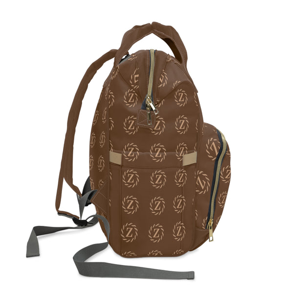 Zenglitz Multifunctional Diaper Backpack - Brown Zenglitz Print Diaper Backpack - Brown Unisex Z Print Backpack - Multifunctional Diaper Backpack - Brown All Over Print Backpack - Zenglitz Print - Brown Backpack