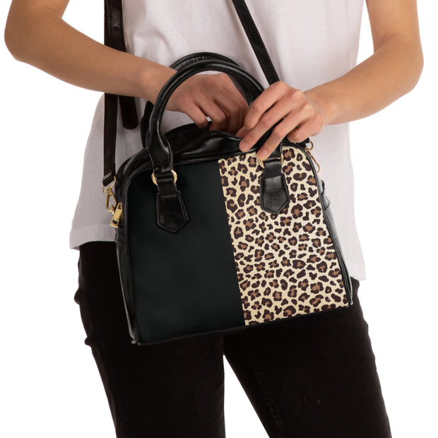 Black Leopard Leather Shoulder Handbag Leopard Purse, Animal Print Cheetah Pattern Cute Small Shoulder Bag High Grade PU Leather Women Designer Handbag Half Leopard Half Black Handbag