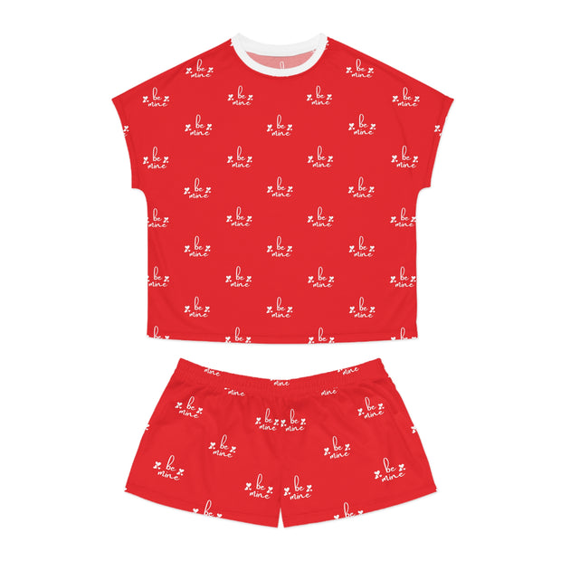 "Be Mine" Valentine's Day Short Pajama set for women | White Be Mine Women's Red Short Pajama Set | Cute Red vCozy Pj's, Heart Pajama Set, Red Printed Women's Set, Gift for Girl Friend