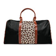 Black Sided Waterproof Travel Bag | Black Leather Leopard Print | Men's Weekender Bag | Waterproof Travel Bag for Him | Duffel Bag for Men | Men's Weekend Bag | Graduation Gift