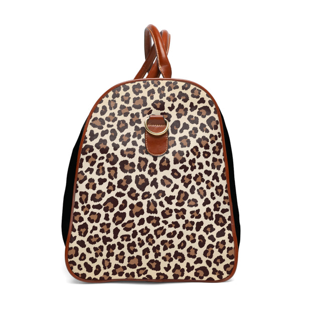 Black Sided Waterproof Travel Bag | Black Leather Leopard Print | Men's Weekender Bag | Waterproof Travel Bag for Him | Duffel Bag for Men | Men's Weekend Bag | Graduation Gift