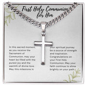 Celebrate His Faith with Cuban Chain & Cross Necklace, Personalized for First Communion