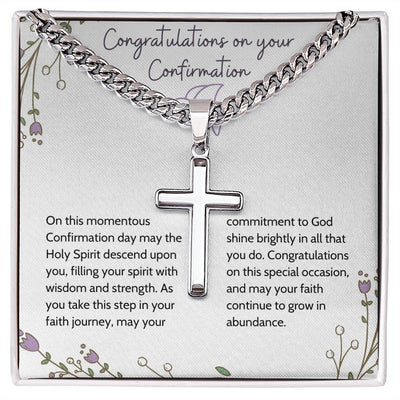 Celebrate Faith & Strength with a Personalized His/ Hers Cuban Chain Cross Necklace: Confirmation Blessings