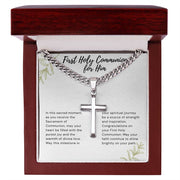 Celebrate His Faith with Cuban Chain & Cross Necklace, Personalized for First Communion