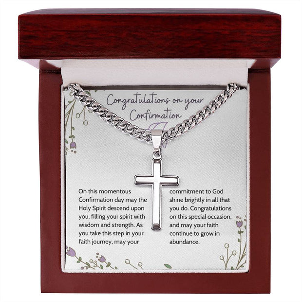 Celebrate Faith & Strength with a Personalized His/ Hers Cuban Chain Cross Necklace: Confirmation Blessings