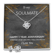 Love Knot Necklace and Earring SET- To My Soulmate 1 Year Anniversary