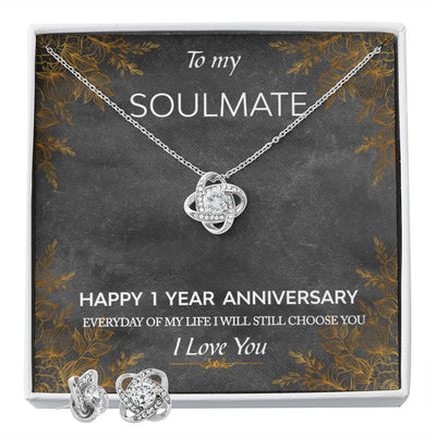 Love Knot Necklace and Earring SET- To My Soulmate 1 Year Anniversary