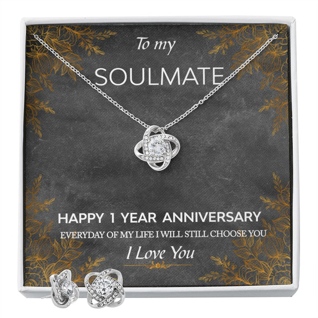 Love Knot Necklace and Earring SET- To My Soulmate 1 Year Anniversary