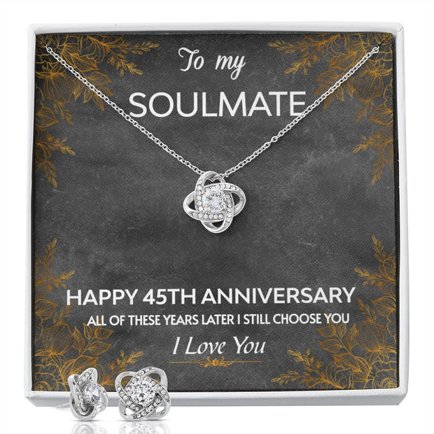 Love Knot Necklace and Earring SET- To My Soulmate 45TH Year Anniversary