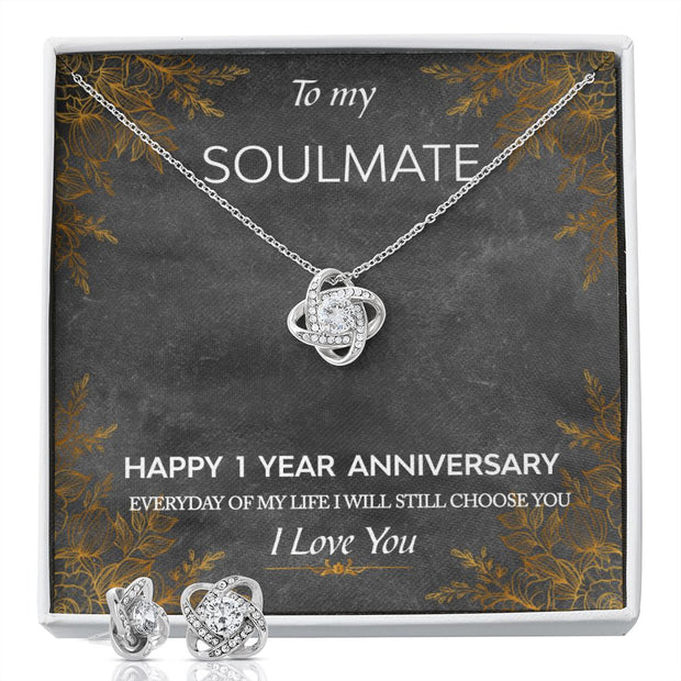 Love Knot Necklace and Earring SET- To My Soulmate 1 Year Anniversary