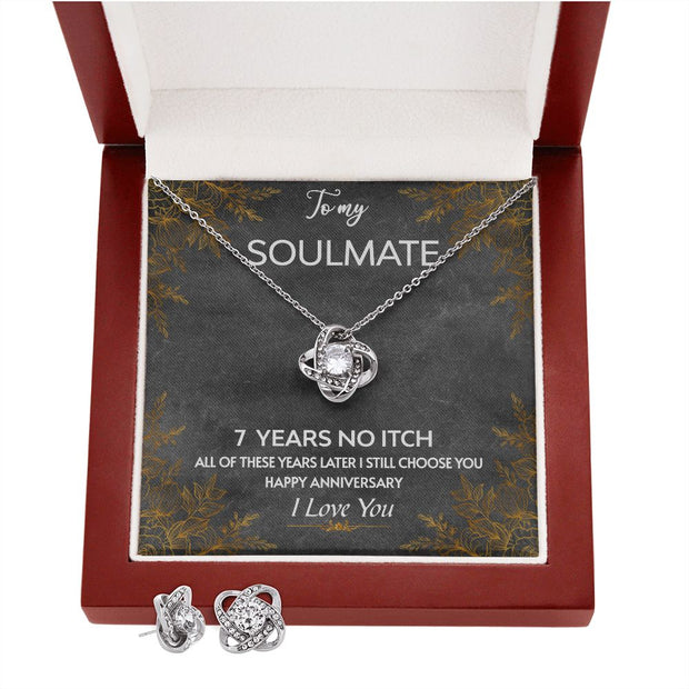 Love Knot Earring & Necklace SET- Soulmate 7 Year No Itch Anniversary
