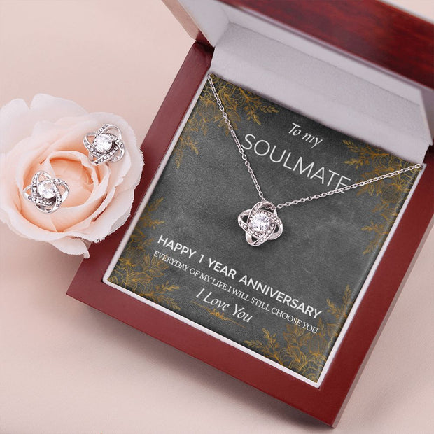 Love Knot Necklace and Earring SET- To My Soulmate 1 Year Anniversary