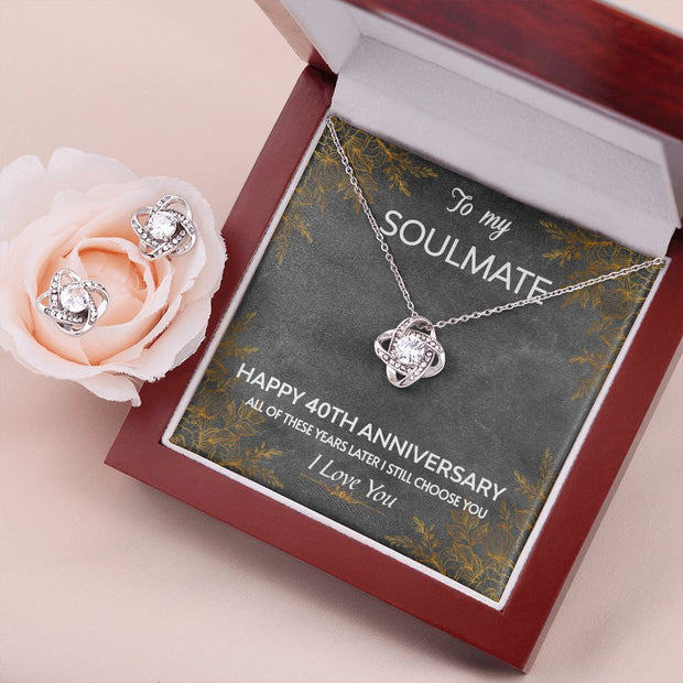 Love Knot Necklace and Earring SET- To My Soulmate 40TH Year Anniversary