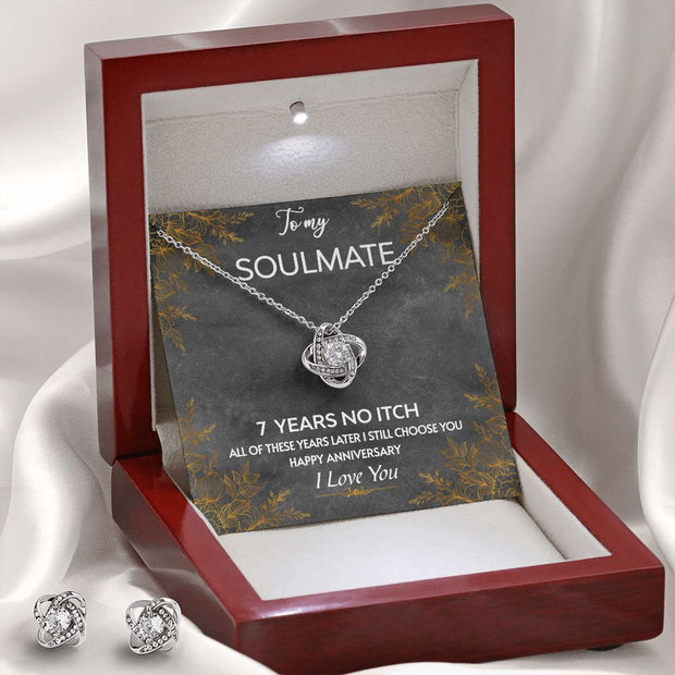 Love Knot Earring & Necklace SET- Soulmate 7 Year No Itch Anniversary