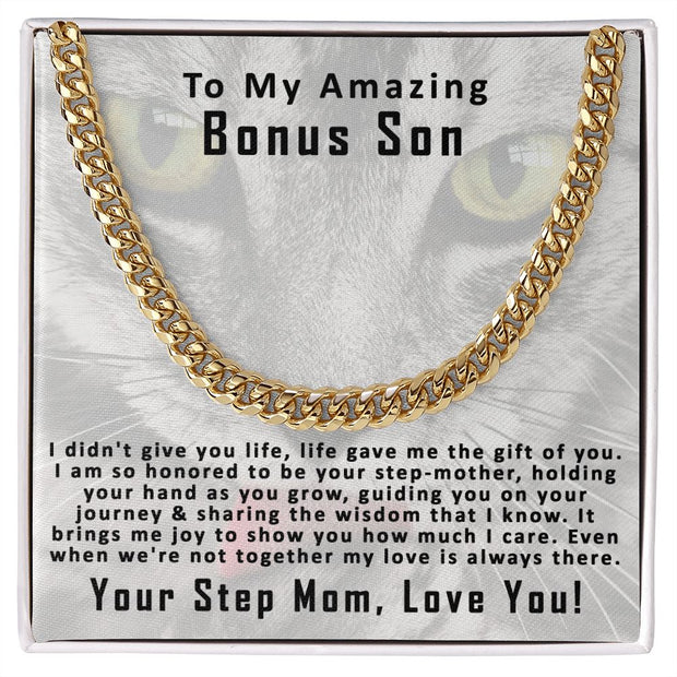 To My Amazing Bonus Son Cuban Link Chain