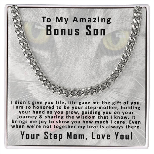 To My Amazing Bonus Son Cuban Link Chain