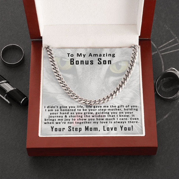 To My Amazing Bonus Son Cuban Link Chain