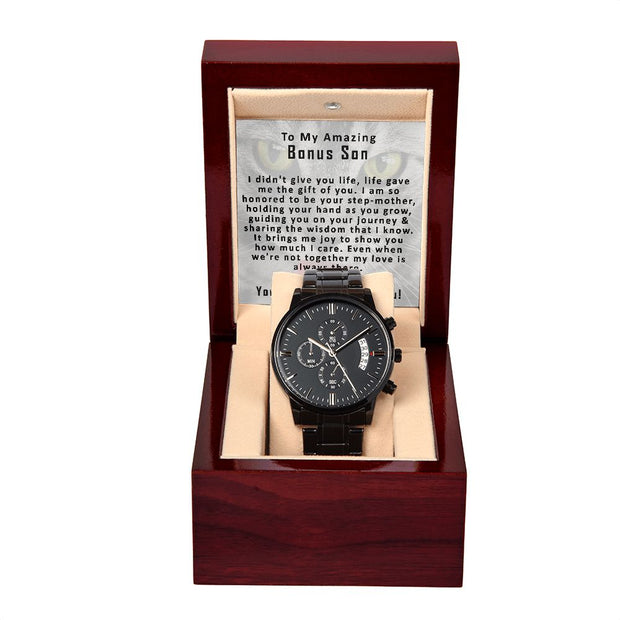 To My Amazing Bonus Son | Black Chronograph Watch