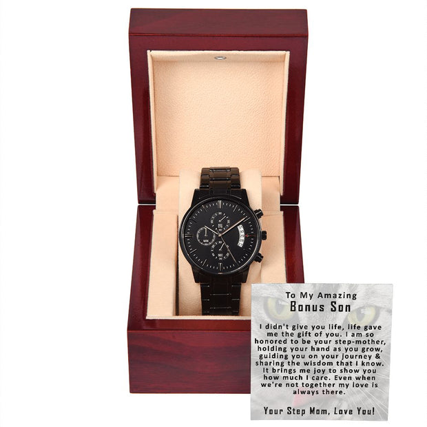 To My Amazing Bonus Son | Black Chronograph Watch