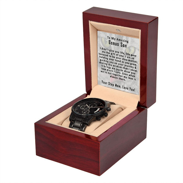 To My Amazing Bonus Son | Black Chronograph Watch