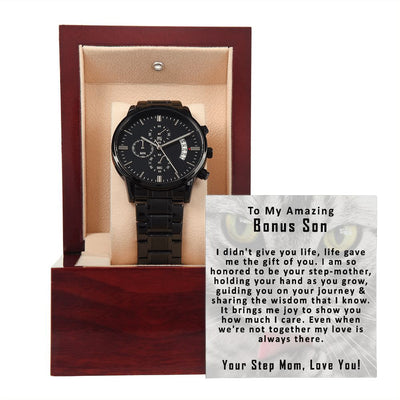 To My Amazing Bonus Son | Black Chronograph Watch