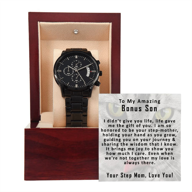 To My Amazing Bonus Son | Black Chronograph Watch