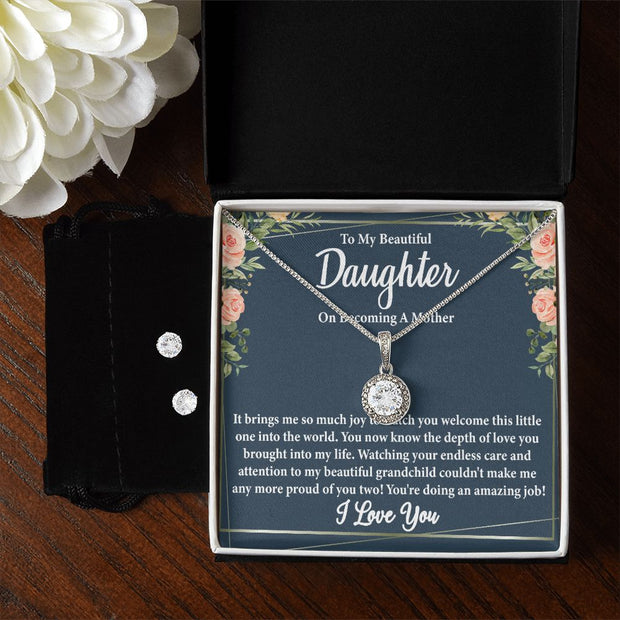 To My Beautiful Daughter on Becoming a Mother Eternal Hope Necklace + CZ Earring Set