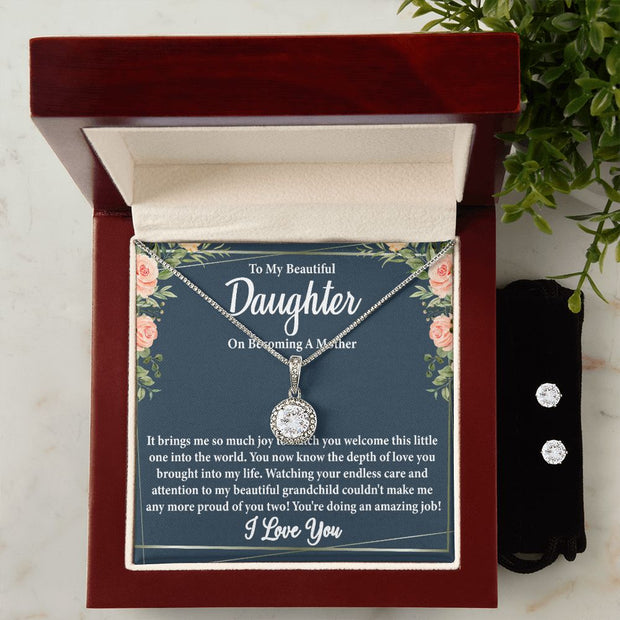 To My Beautiful Daughter on Becoming a Mother Eternal Hope Necklace + CZ Earring Set