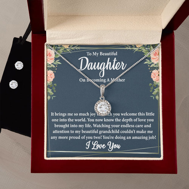 To My Beautiful Daughter on Becoming a Mother Eternal Hope Necklace + CZ Earring Set