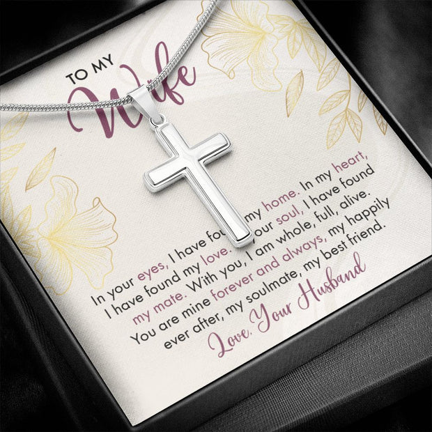 To My Wife Design Stainless Cross Necklace