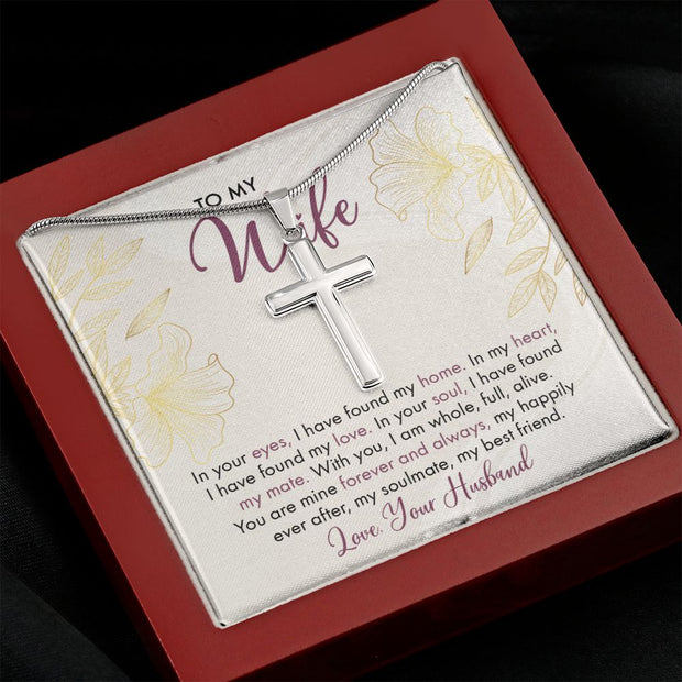 To My Wife Design Stainless Cross Necklace