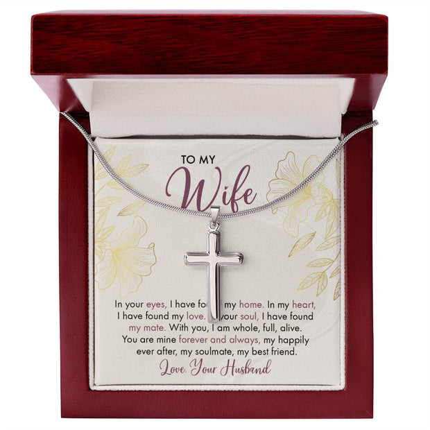 To My Wife Design Stainless Cross Necklace
